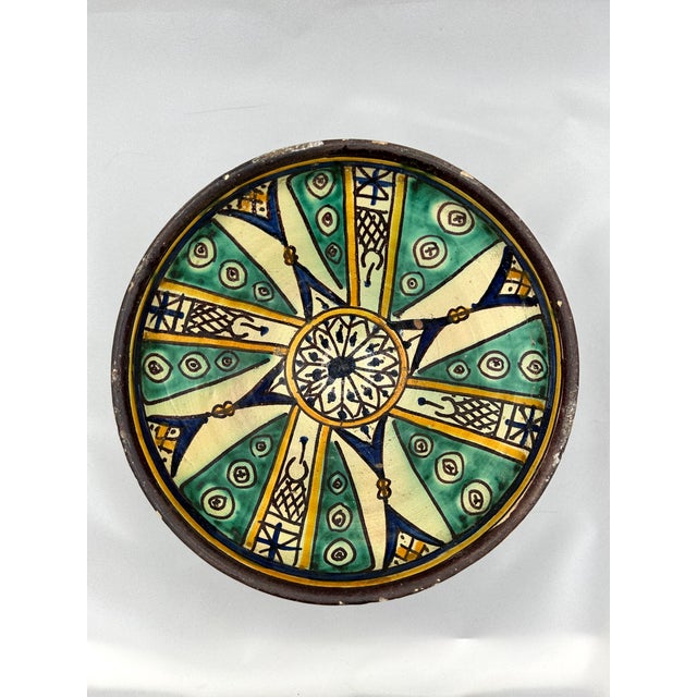 Teal Antique 19th-Century Moroccan Ceramic Bowl – Mokhfia Polychrome Pottery For Sale - Image 8 of 12