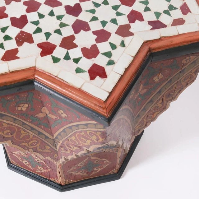Moroccan Painted Tile Top Stand or Table For Sale In West Palm - Image 6 of 9
