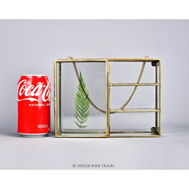 Metal Vintage Brass and Glass Curio Display Cabinet With Chain Wall Hanging or Table Top For Sale - Image 7 of 7