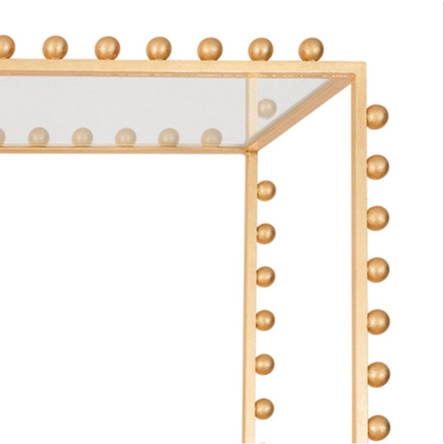 Contemporary Matthew Izzo Home Goldie Ball Trimmed Gold Leaf Etagere With Five Clear Glass Open Shelves For Sale - Image 3 of 5