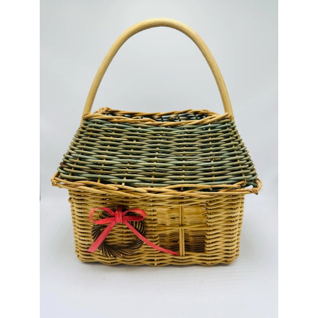 Wood Vintage Christmas Wicker Basket For Sale - Image 7 of 8