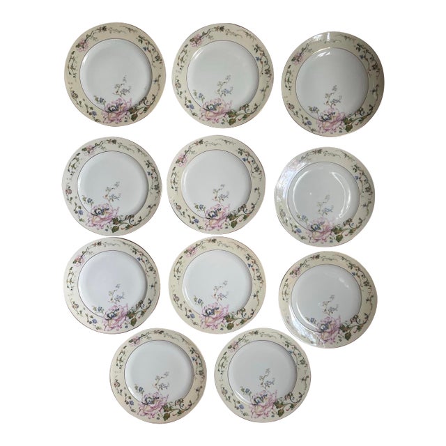 Vintage Mid-Century Modern Epiag Floral Salad Plates 8.5” - Set of 11 For Sale