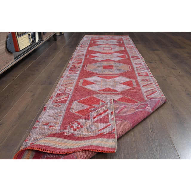 Tribal 1970s Vintage Turkish Oushak Handmade Wool Cotton Pink Runner Rug For Sale - Image 3 of 11