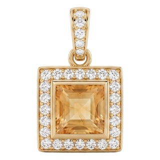 Natural Citrine Pendant Necklace | Square Halo Minimalist Pendant | November Birthstone Pendant for Women For Sale