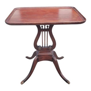 Vintage Mahogany Lyre Base Rectangular Side Table, C 1940s For Sale