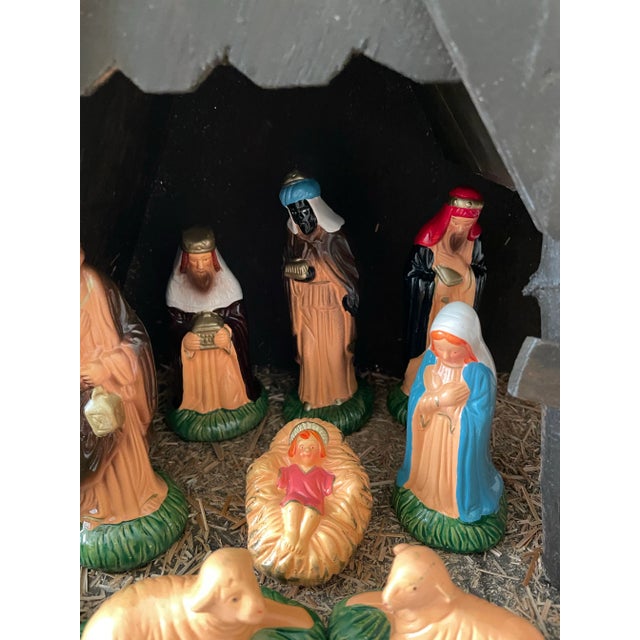 Mid-Century Modern Mid Century Modern 1960s a-Frame Christmas Manger Nativity Scene With Hand-Painted Figures For Sale - Image 3 of 10
