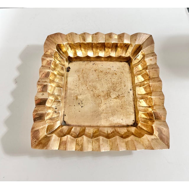 Vintage Solid Brass Brutalist Catchall Tray, Sculptural Square Desk Tray, Mid Century Modern Brass Vide Poche For Sale - Image 4 of 7