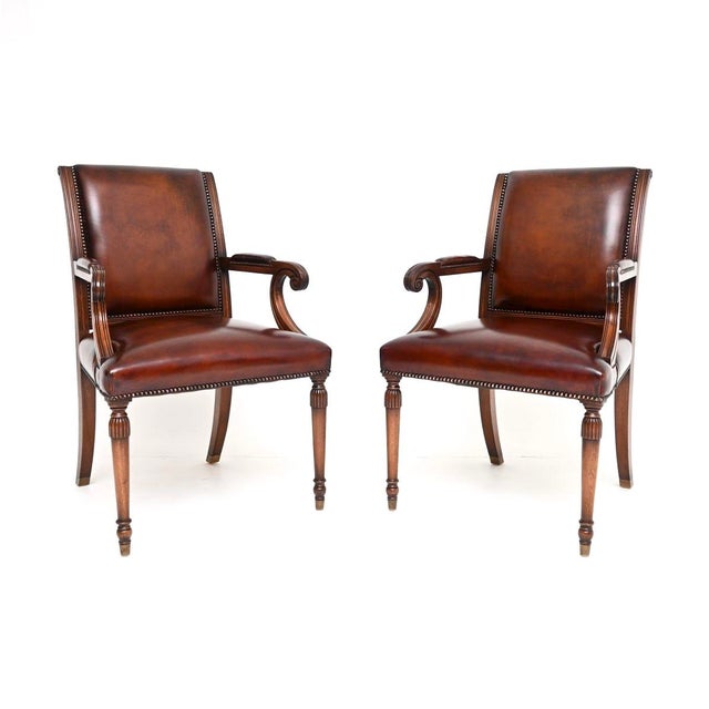 Brown Vintage Georgian Style Leather Armchairs, 1950, Set of 2 For Sale - Image 8 of 8
