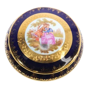 Vintage Cobalt Blue Royal Limoges France 22-Karat Gold Trinket Box