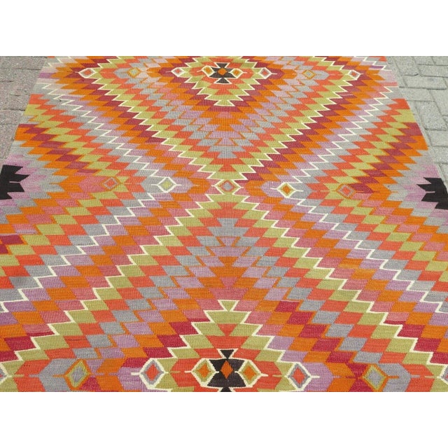 Vintage Turkish Kilim Rug - 65" X 118" For Sale - Image 10 of 11