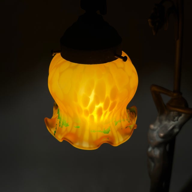 Metal Art Nouveau Table Lamp in Bronze For Sale - Image 7 of 13