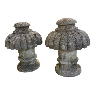 Pair of Vintage Cast Stone Gadrooned Mushroom Finials For Sale