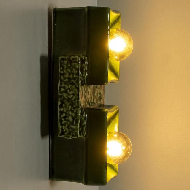 Green Textured Square Wall Light from Pan Ceramics, 1960s, 1970 For Sale - Image 12 of 16
