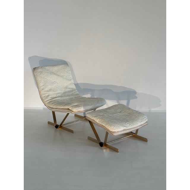 Set of Lounge Chair with Fabric Ottoman, 1980s For Sale - Image 12 of 12