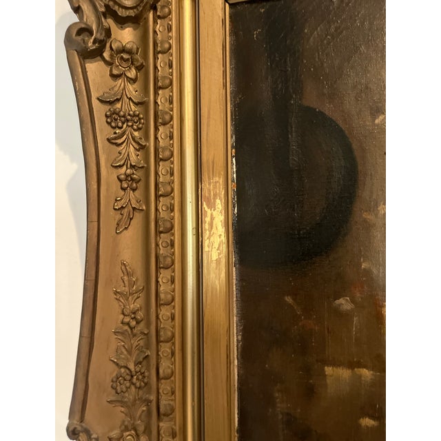 Wood Antique European Oil Painting of Young Violinist in Ornate Carved Frame, Circa 1900 For Sale - Image 7 of 12