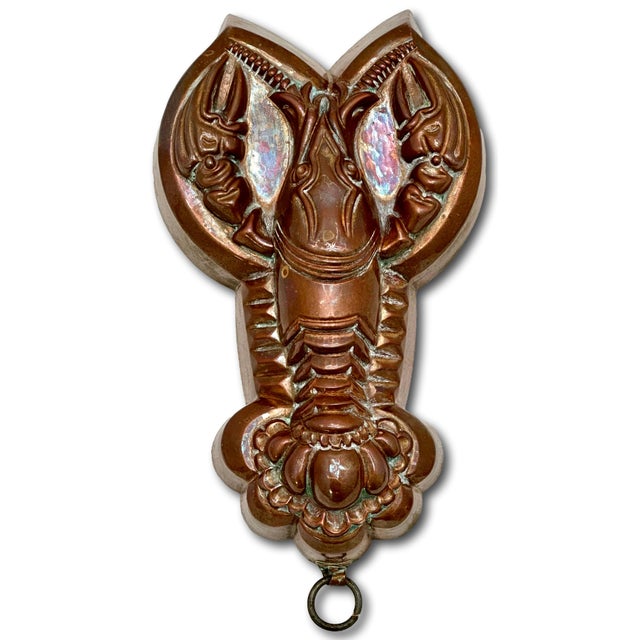 Copper Rare Original Matching Pair of Early 1900s Antique Germany Hand Wrought Solid Copper Lobster Kitchen Molds For Sale - Image 8 of 18