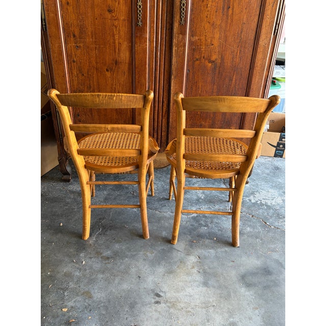 Antique Victorian Eastlake Style Ladderback Cane Dining Occasional Chairs - a pair. Recaned several years ago. Solid and...