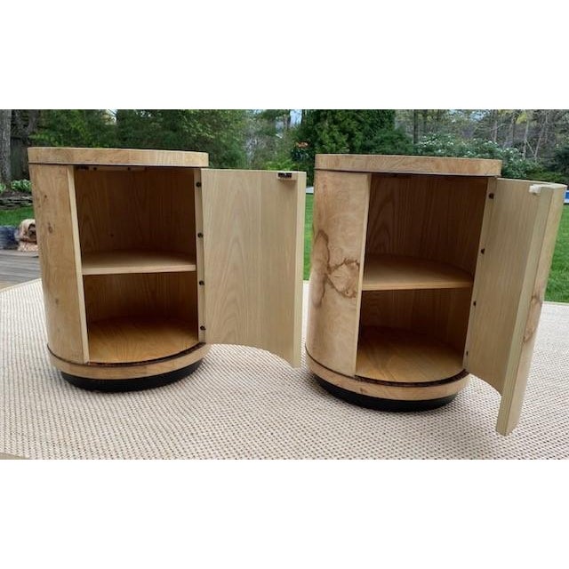 Wood Heritage Cylinder Burl-Wood Side Tables by Henredon, Set of 2 For Sale - Image 7 of 12