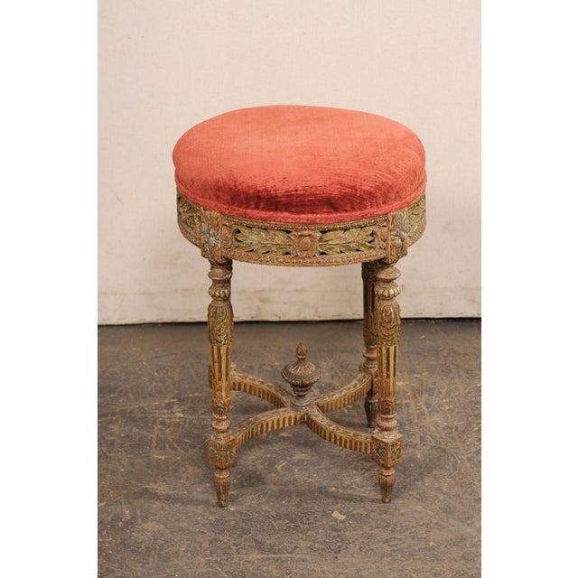 Wood 19th Century Carved French Neoclassic Stool For Sale - Image 7 of 12