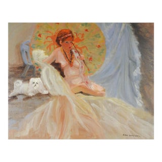 Impressionist Bohemian Dog, Nude & Parasol Painting For Sale