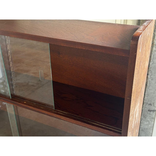 Tan Mid-Century Modern Danish Walnut Bookcase with Sliding Glass Doors, 1950s For Sale - Image 8 of 15