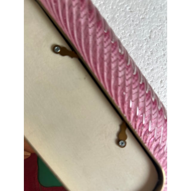 Mid-century modern Luxury pink "Torchon" Murano Glass Picture Frame in Barovier style. Solid Detail in Unaquered brass. A...