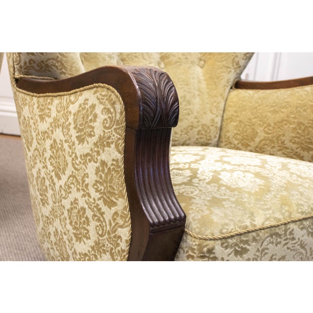 Vintage Swedish Wingback Chairs with Golden Velvet and Carved Oak Armrests, 1920s, Set of 2 For Sale - Image 6 of 11