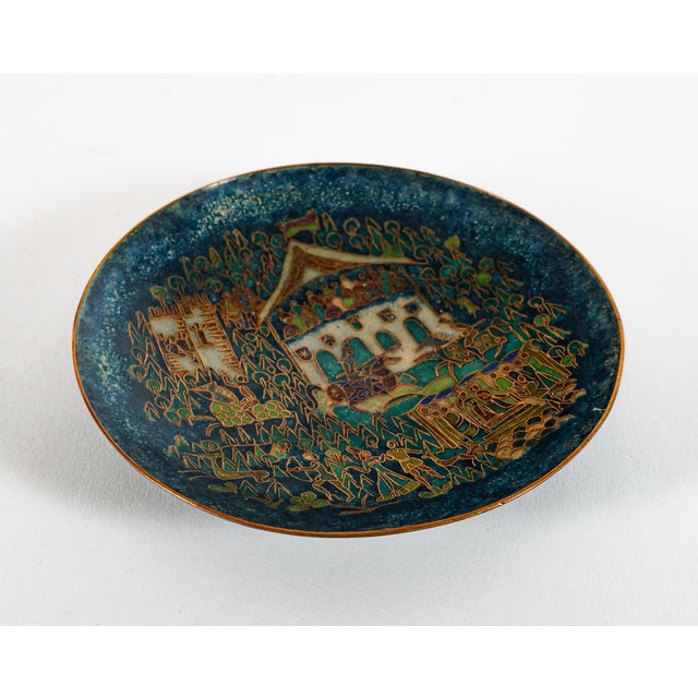 An exceptional quality cloisonné matt enamel bowl on brass or bronze with a very highly detailed and highly stylised...