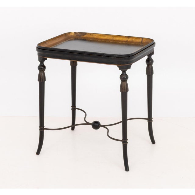 Late 20th Century Regency Style Black With Gilt Geometric Design Lacquered Wood Tray Table For Sale - Image 5 of 12