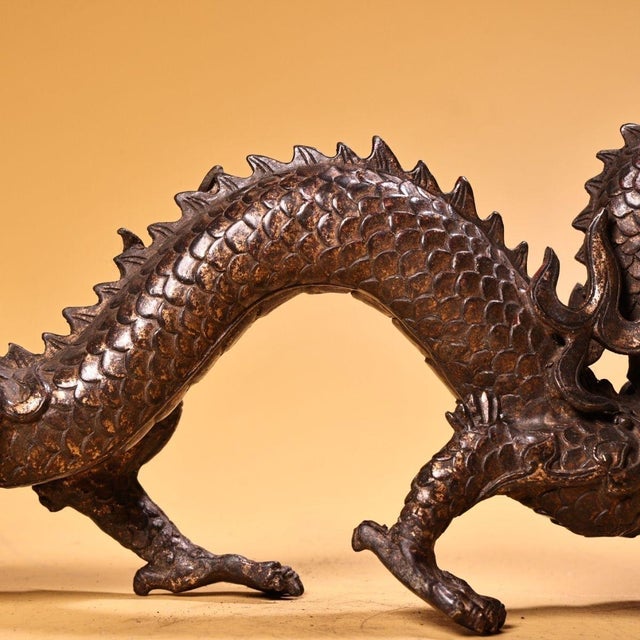 Late 19th Century Gilt Bronze Walking Dragon Figurine, 1700g, High Relief, Mythical Beast For Sale In Los Angeles - Image 6 of 10