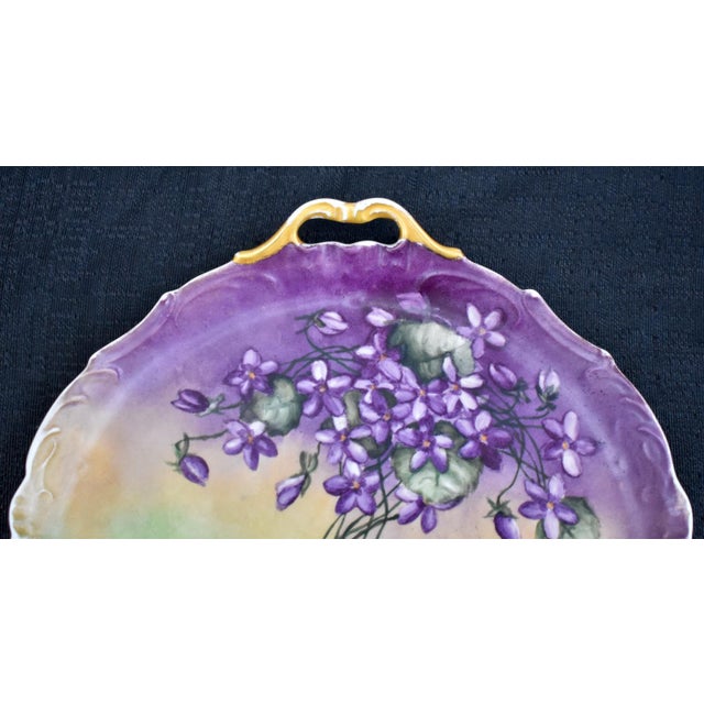 1920s Antique Jean Pouyat Limoges Hand Painted Violet Porcelain Cake Tray Plate JPL For Sale - Image 5 of 14