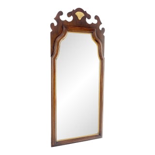 American Light Walnut Gilt Scallop Crown Decorated Wall Mirror MINT For Sale
