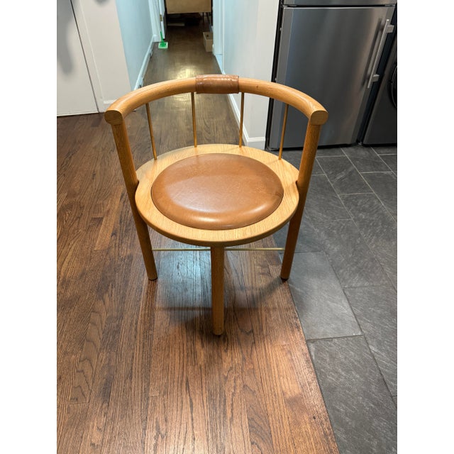 Brown Crump & Kwash Montgomery Dining Chairs Set of 3 Oak Leather Brass For Sale - Image 8 of 10