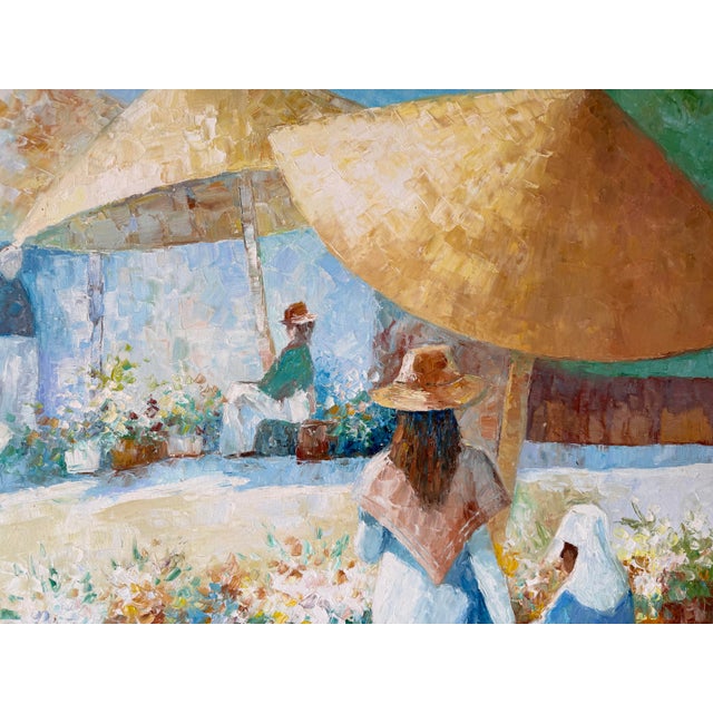 1970’s John Adamos Manol Impressionist Florist Market Oil on Canvas Painting – Framed For Sale - Image 10 of 12