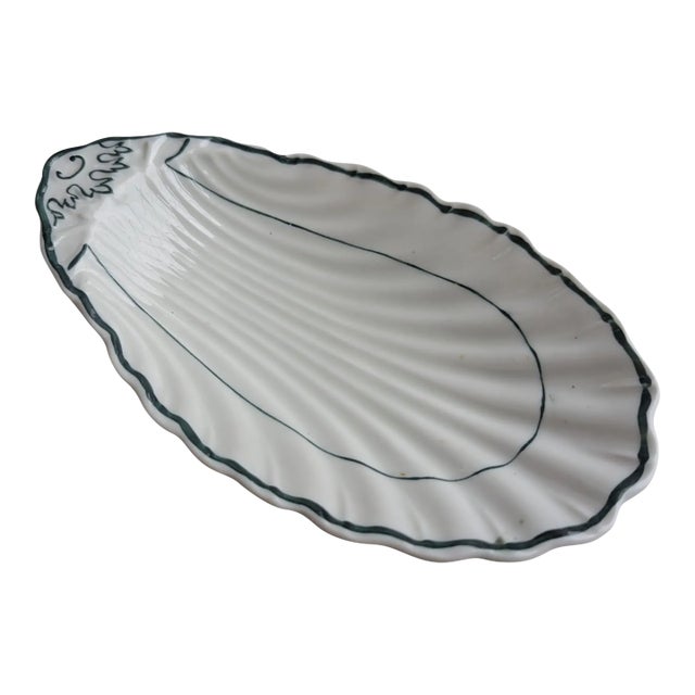 Vintage Hand Painted Seashell Shaped Porcelain Dish For Sale