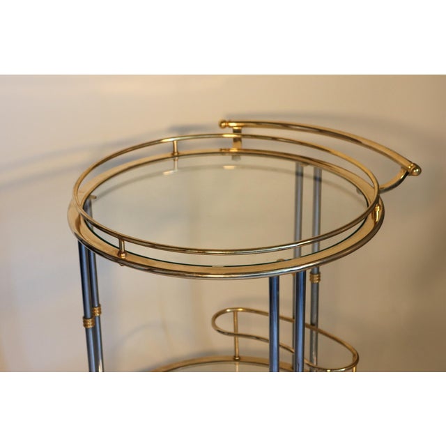 Italian Chrome, Brass, and Glass Bar Cart For Sale - Image 4 of 5