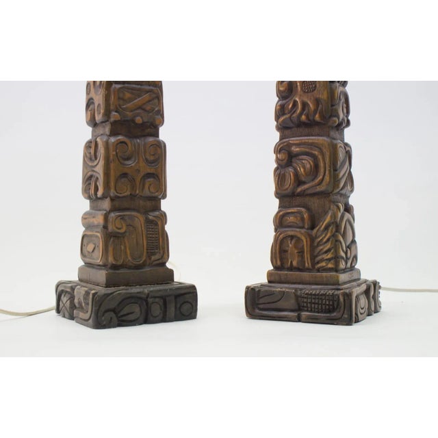1960s Hand-Carved Wooden Table Lamps from Temde, 1960s, Set of 2 For Sale - Image 5 of 14