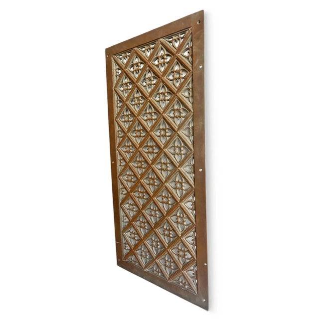 Beautiful vintage cast iron screen / panel with striking intricate Moorish floral pattern. Rich aged patina which will...