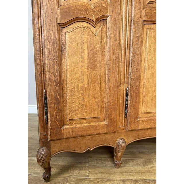 Gold Vintage Louis XVI French Four Door Oak Carved Armoire For Sale - Image 8 of 12