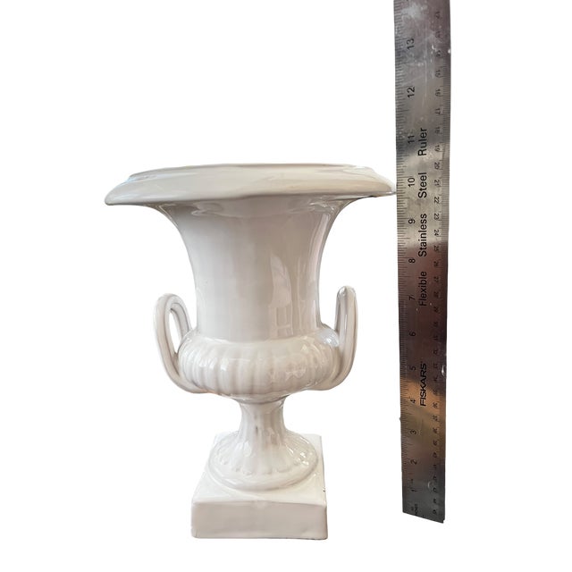 Mid-20th Century Italian Neoclassical White Glazed Ceramic Urn, 10.5" For Sale - Image 9 of 11