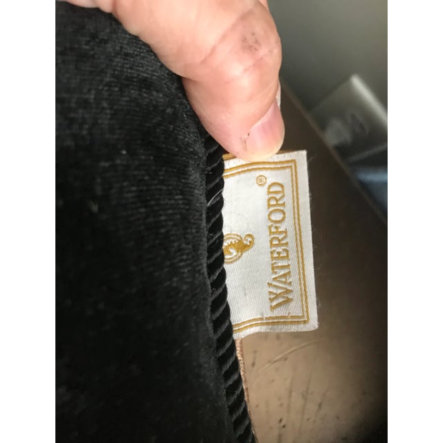 Waterford 24” Waterford Gold Satin and Black Velvet Luxury Pillow With Feather Insert Excellent Condition B62 For Sale - Image 4 of 5