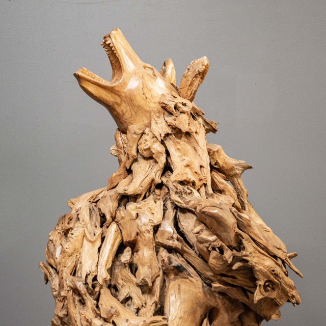 Tall Carved Reclaimed Teak Bear Sculpture For Sale In Denver - Image 6 of 11