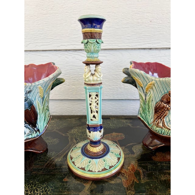 Ceramic Antique English Wedgwood Majolica Candlestick Candle Holder Cinque Cento C1876 For Sale - Image 7 of 18