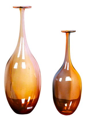 Swedish Handblown Art Glass Bottle Vases by Kjell Engman for Kosta Boda, 1990s, Set of 2