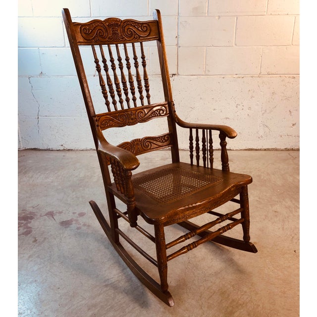 QuarterSawn Oak Hand Carved Rocking Chair Chairish