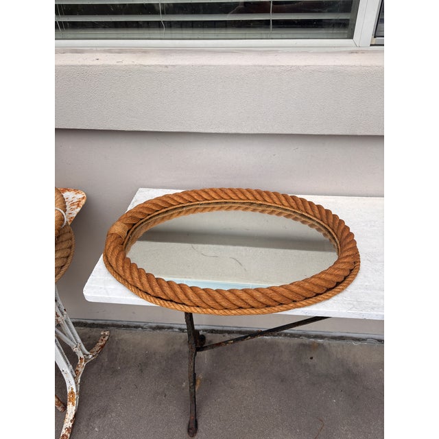 Large oval rope mirror Audoux Minet, circa 1960 from South of France. 21.5 inches Height / 14.5 inches Width