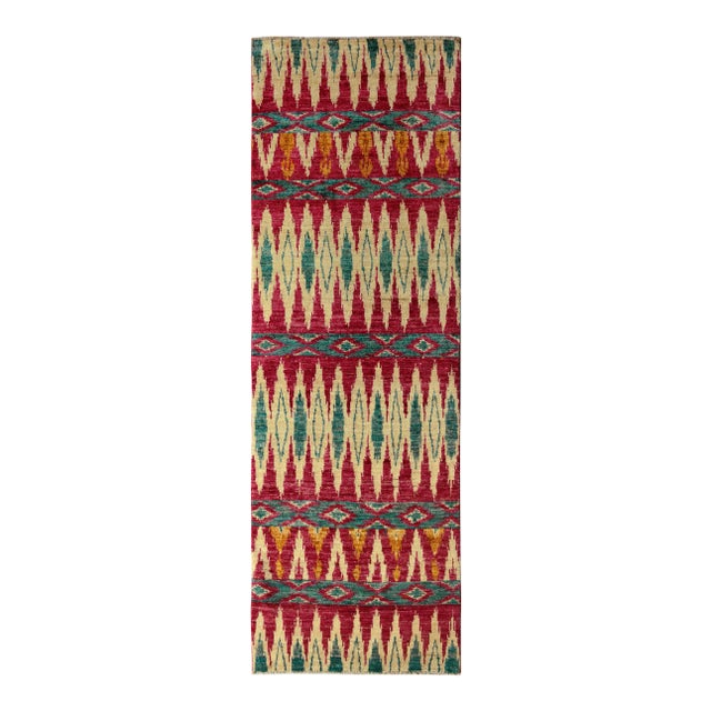 1990s Modern Kafkaz Pink Green Wool Runner - 2'7" X 7'5" For Sale