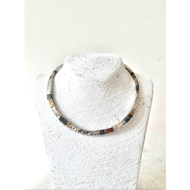 Vintage Sterling Silver and Gold Plated Hammered Tube Bead Necklace.