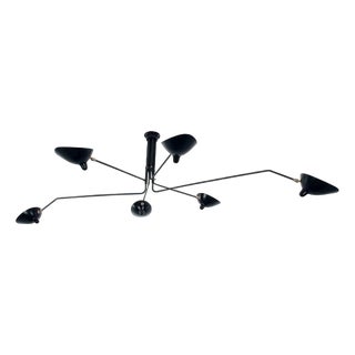 Mid-Century Modern Black Six Rotating Arms Ceiling Lamp by Serge Mouille For Sale