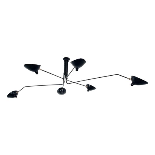 Mid-Century Modern Black Six Rotating Arms Ceiling Lamp by Serge Mouille For Sale